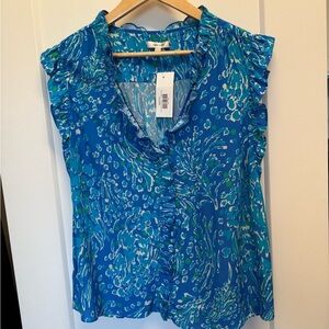 NWT 100% Silk Blue Patterned Women's Top